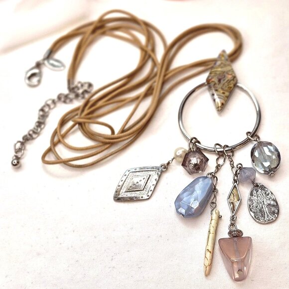 Chicos Boho Rose Quartz and Jasper Gemstone Leather Long Necklace - Picture 15 of 15